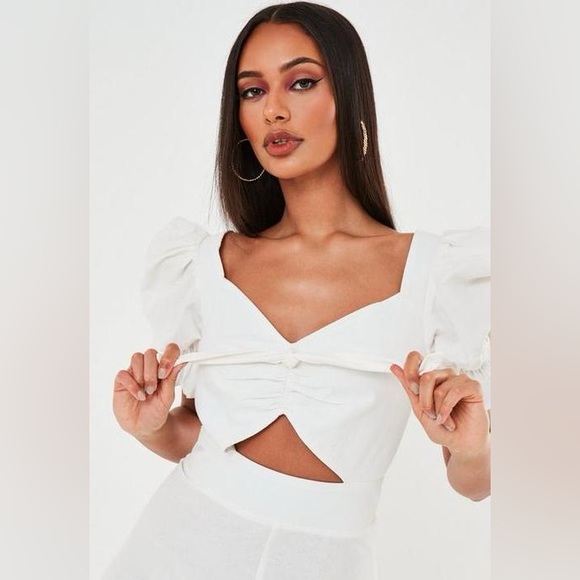 NWT Missguided cotton poplin tie front playsuit white | US 4 - Picture 3 of 5